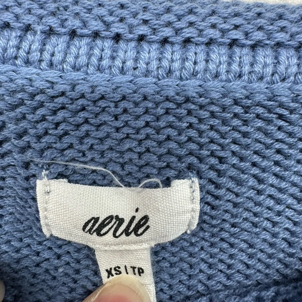 Aerie Striped Rolled Collared Sweater Blue‎ White Nautical Oversized Womens XS